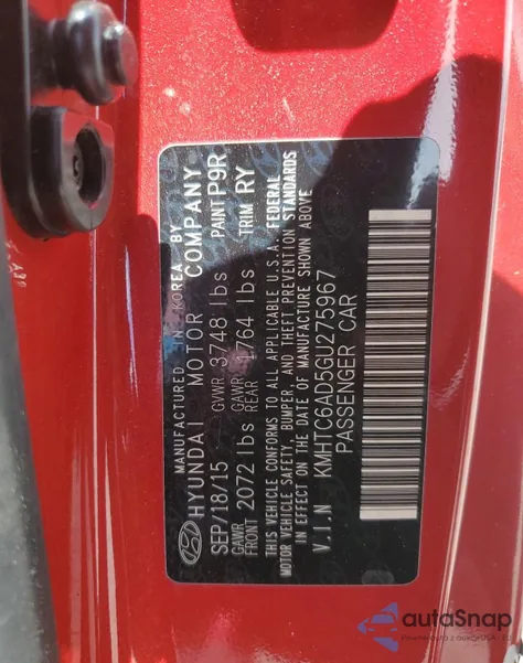 2016 Hyundai Veloster z USA, uszkodzony, nr VIN KMHTC6AD5GU275967